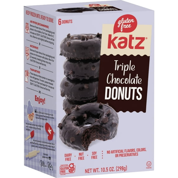 Katz Gluten Free Triple Chocolate Donuts |Gluten Free, Dairy Free, Nut Free, Soy Free, Kosher | (1 Pack, 10.5 Ounce Each)