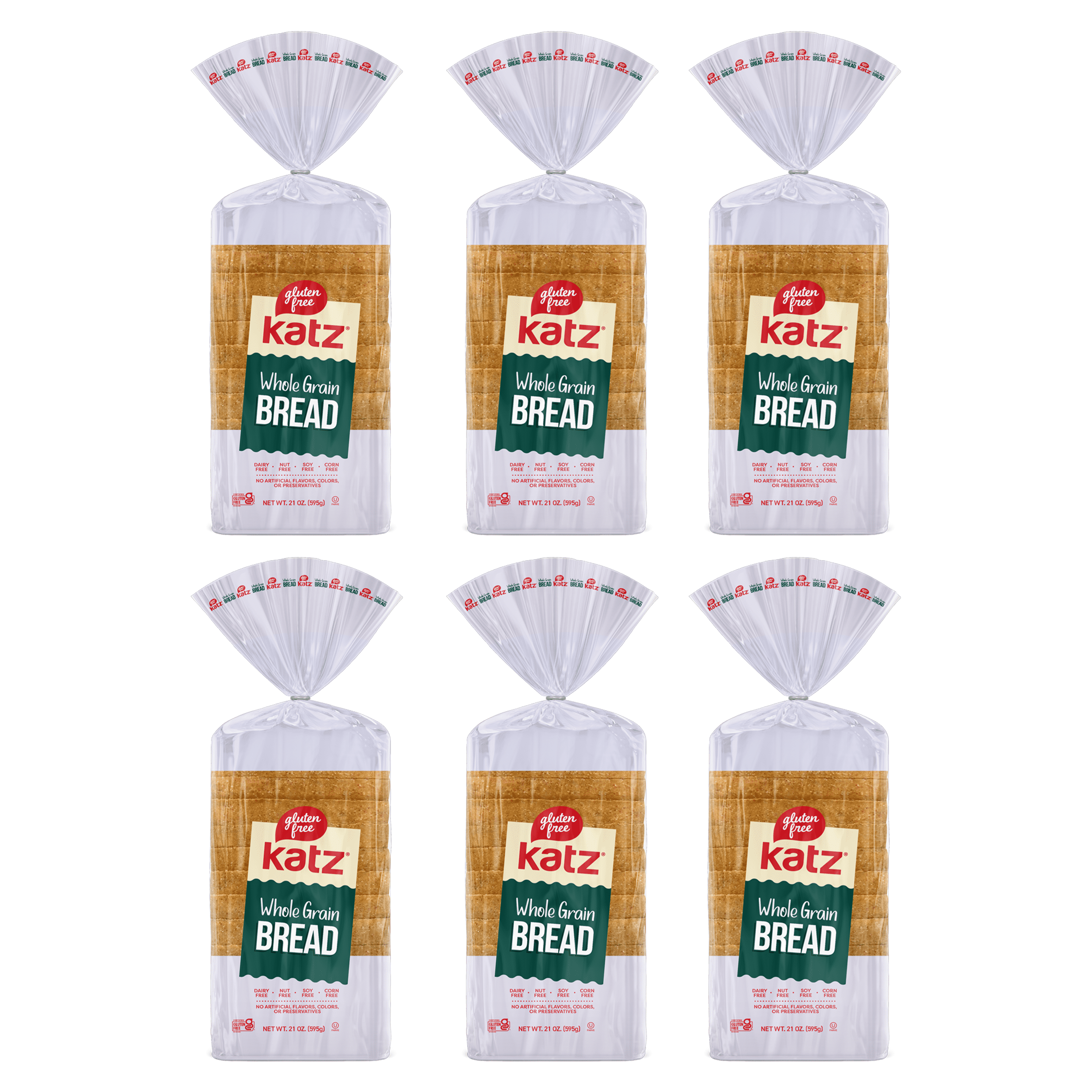 Katz Gluten Free Whole Grain Bread |Gluten Free, Dairy Free, Nut Free, Soy Free, Kosher | (6 Pack, 21.0 Ounce Each)