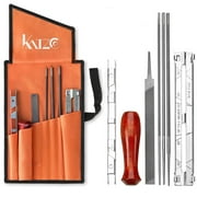 Katzco Chainsaw File Kit - Sharpen and File with Precision. Includes 3 Files, Depth Gauge, Filing Guide, Tool Pouch, and Wood Handle for Easy Use.