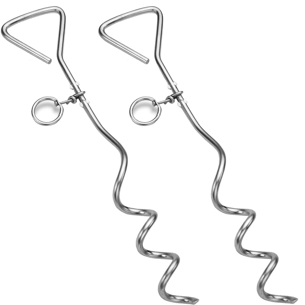 Katzco Tie Out Dog Stake Corkscrew Style Chromed Metal 8 mm x 16 Inches 2 Pack