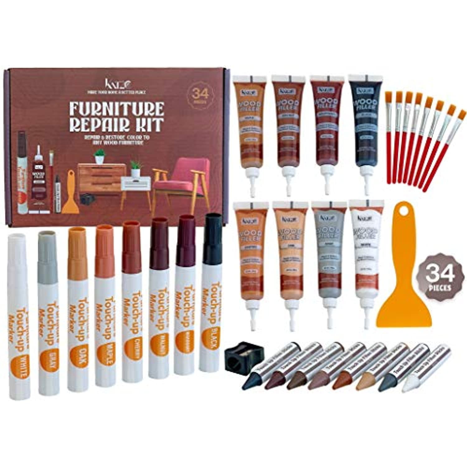 Katzco Total Furniture Repair Kit Set Of 34 Resin Repair Wood
