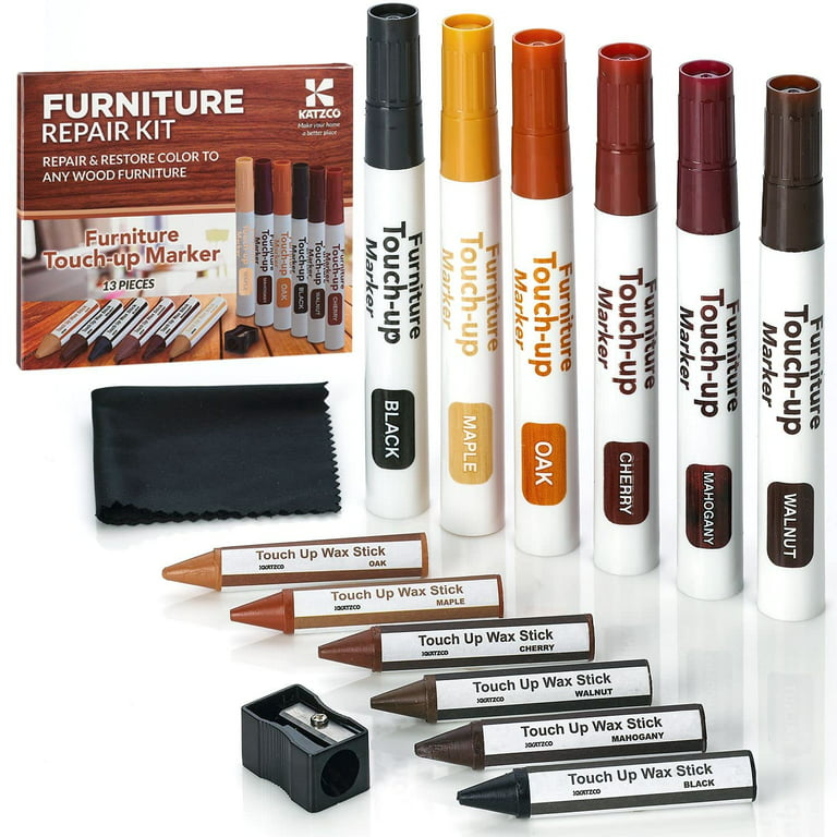 Ixir Set of 13 Furniture Repair Kit, Furniture Repair Markers and Wax Sticks, Furniture Repair Pens for Stains, Scratches, Wood Touch Up Markers and