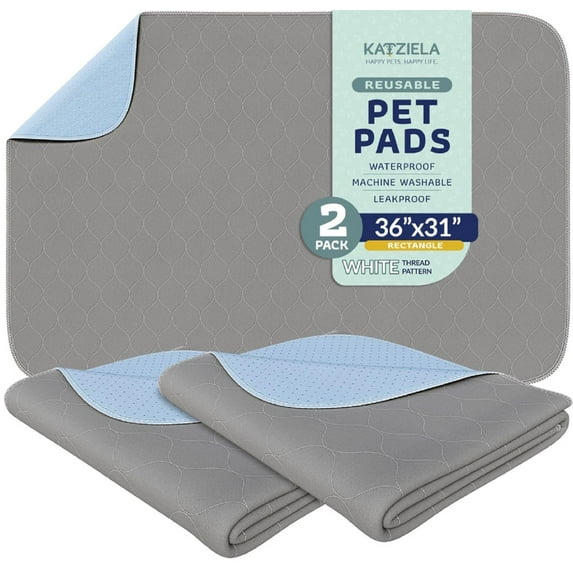 Katziela Washable Pee Pads, Regular 5-Layer, Absorbent, 36 x 31 Inches, 2 Count