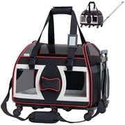 Katziela Bone Cruiser Pet Carrier Removable Wheels Telescopic Handle Airline Approved Black and Red Pack 1