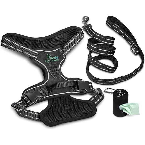 Katziela Dog Harness Walking Kit and Leash Set in Black Large for Dogs Pack 1