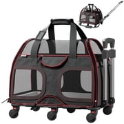 Katziela Luxury Pet Carrier with Removable Wheels, Double Telescopic Handle Black and Red Pack 1