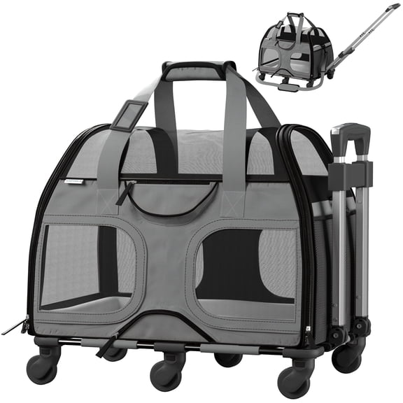 Katziela Luxury Rider Pet Carrier with Removable Wheels Telescopic Handle (Black and Gray) Pack 1