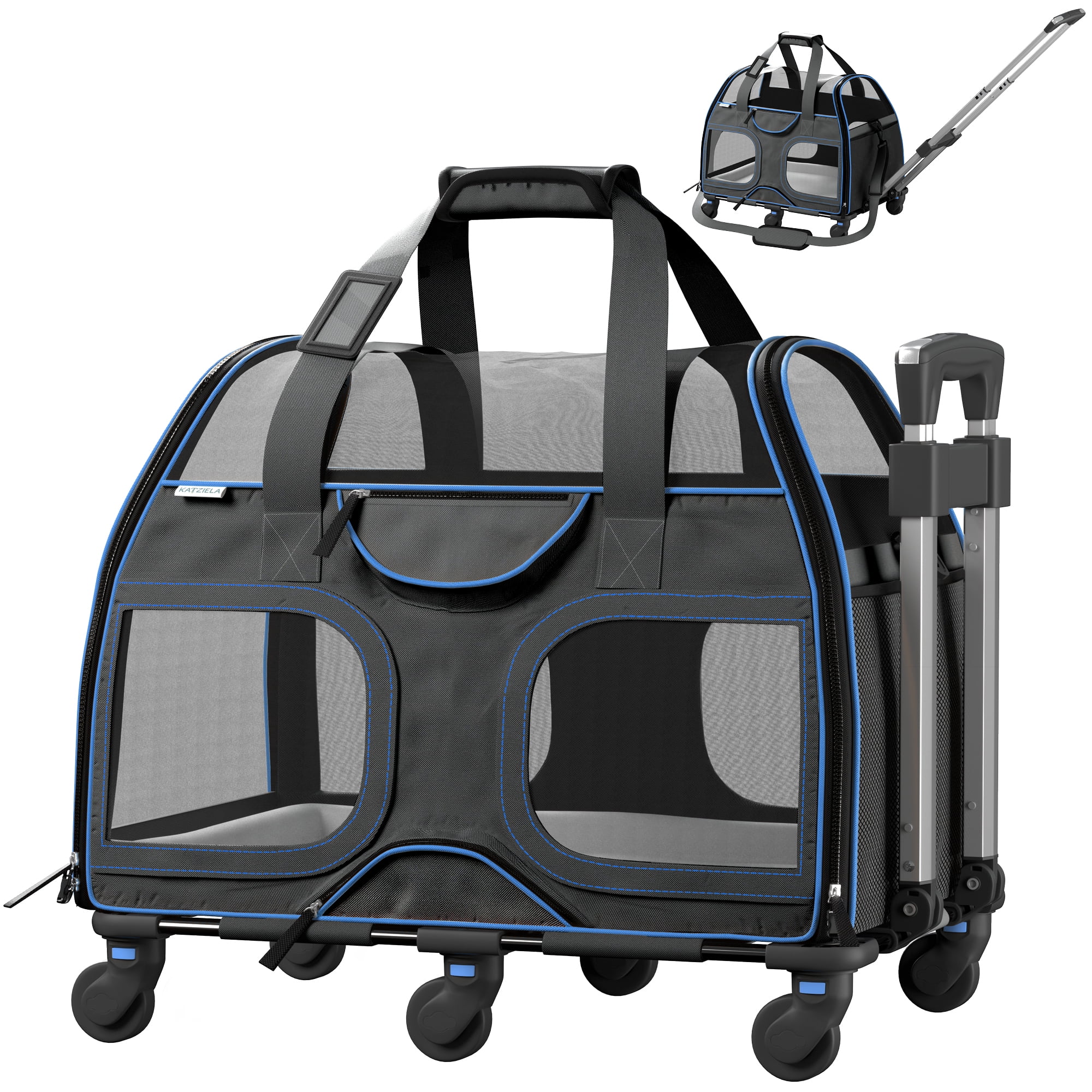Small Black and Blue Rolling Airline Approved Pet Carrier