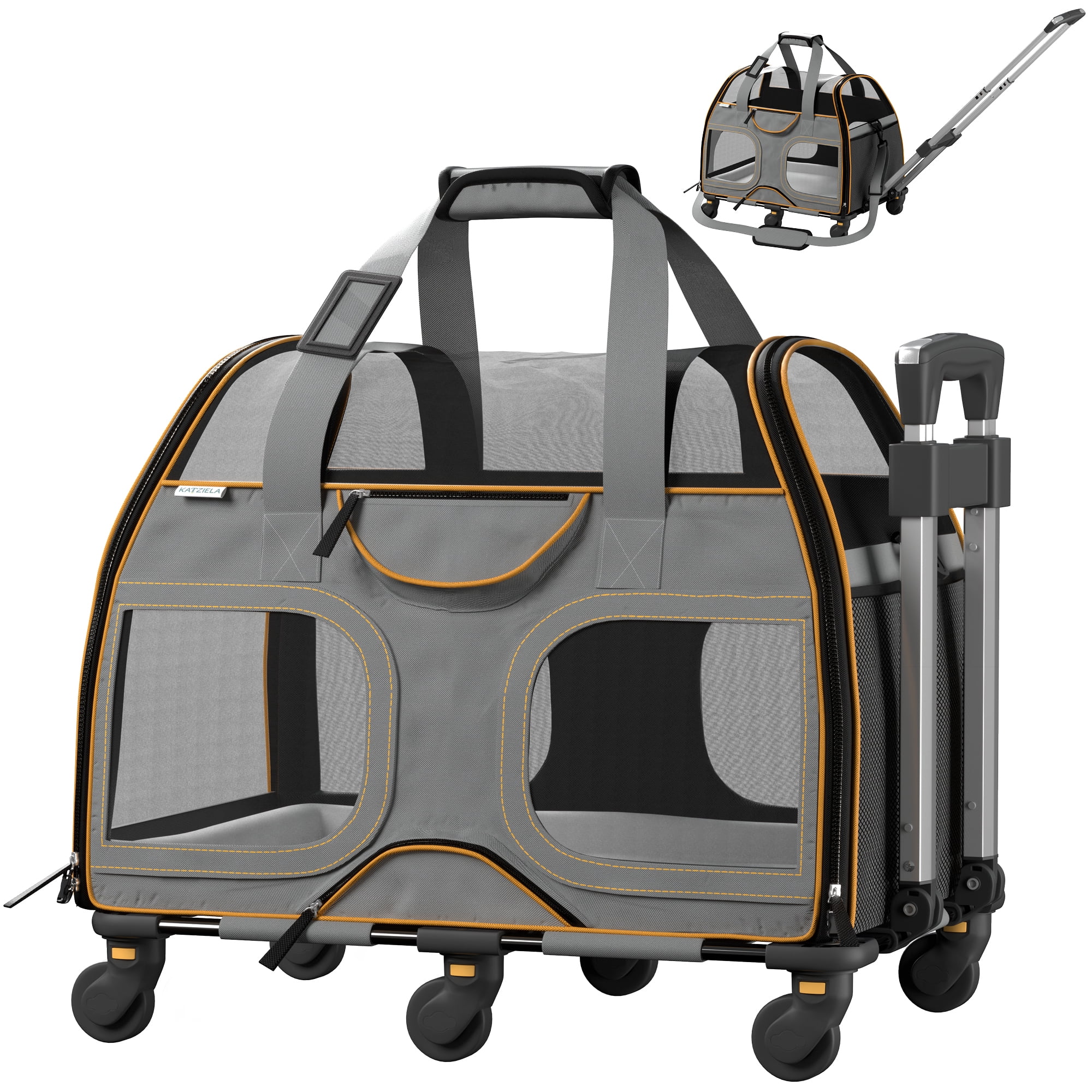 Katziela Luxury Rider Pet Carrier with Removable Wheels and Double