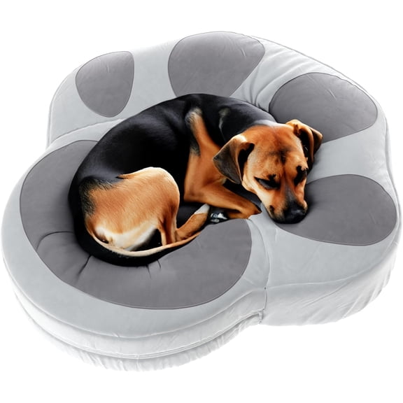 Katziela Purrfect Fluff Paw-Shaped Pet Bed - 25" x 25"x 6" Washable Dog & Cat Bed - Grey