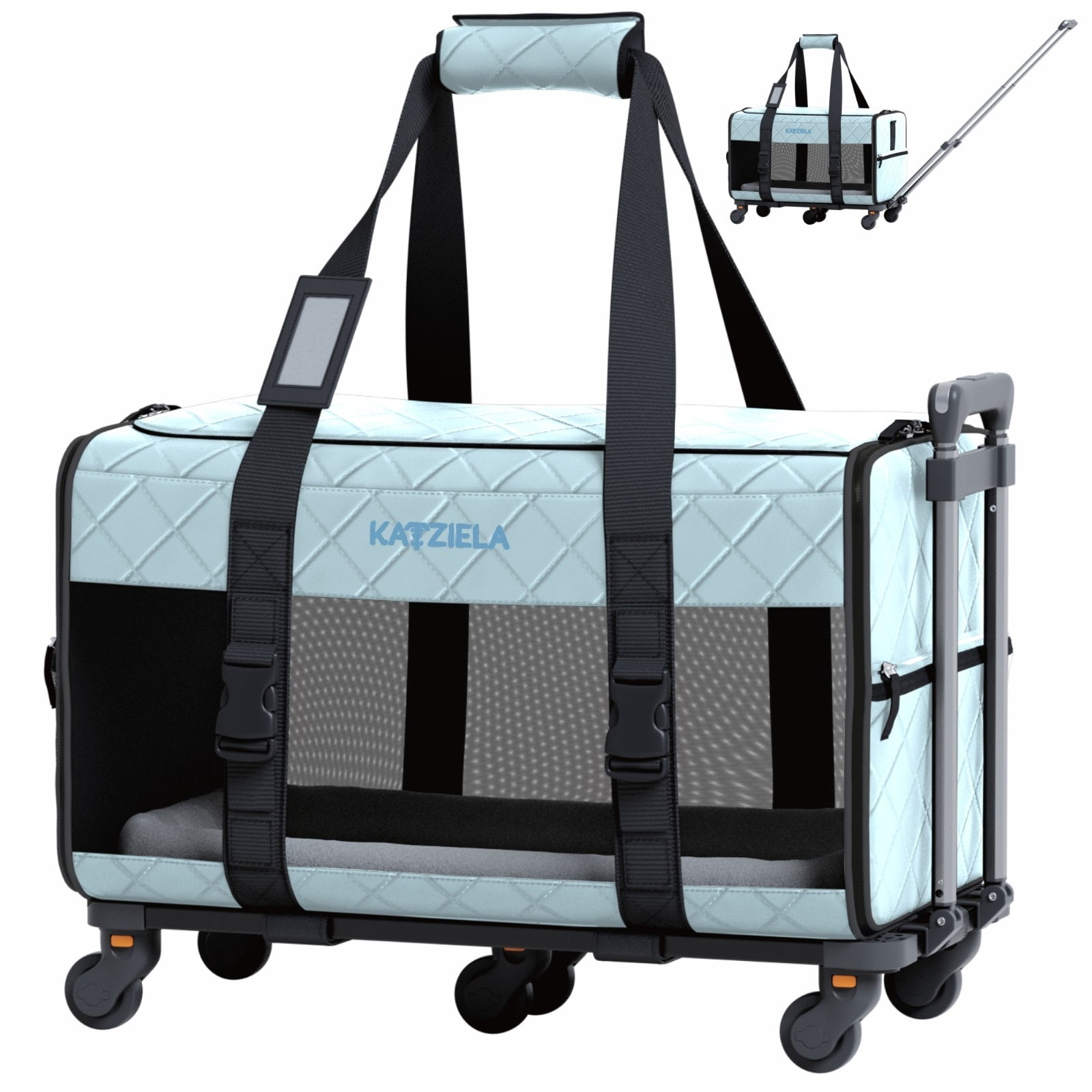 Katziela Quilted Chariot Pet Carrier with Removable Wheels and Double Telescopic Handle Pack 1 Walmart