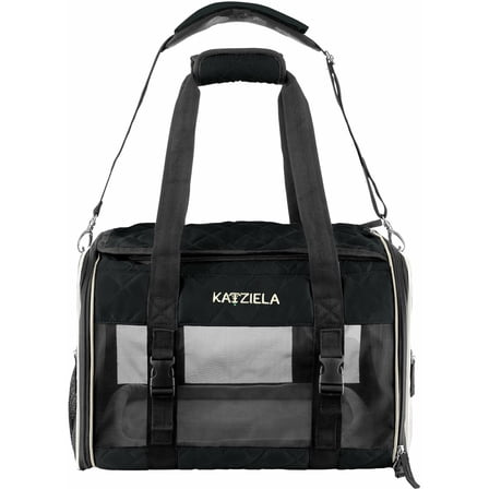 Katziela Quilted Companion Pet Carrier Comfortable Airline Approved for Dogs and Cats Medium Black