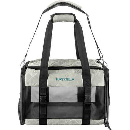 Katziela Quilted Companion Pet Carrier - Comfortable - Airline Approved for Dogs and Cats Small Gray