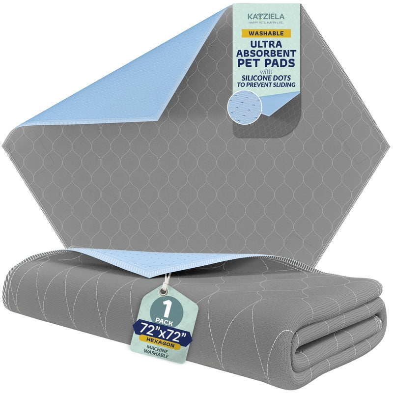 Katziela Quick-Drying Washable Pee Pads for Dogs (1 Pack 72x72 Hexagon) Waterproof Reusable Pads
