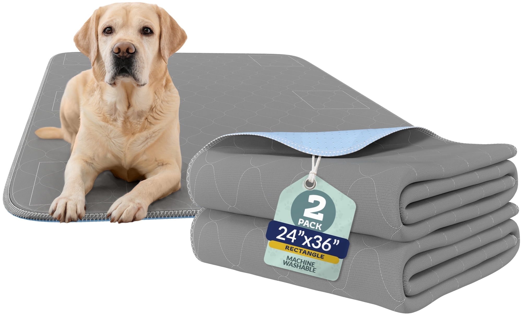 Katziela Quick-Drying Washable Pee Pads for Dogs (2 Pack 24x36 Rectangular) Waterproof Reusable