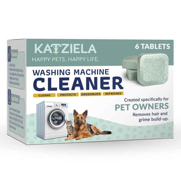Katziela Washing Machine Cleaner Tablets – 6 Pack (3-Month Supply) – Formulated for Pet Owners – Helps Loosen Pet Hair & Eliminate Odors – Fragrance-Free, Enzyme Formula – Safe for All Washers