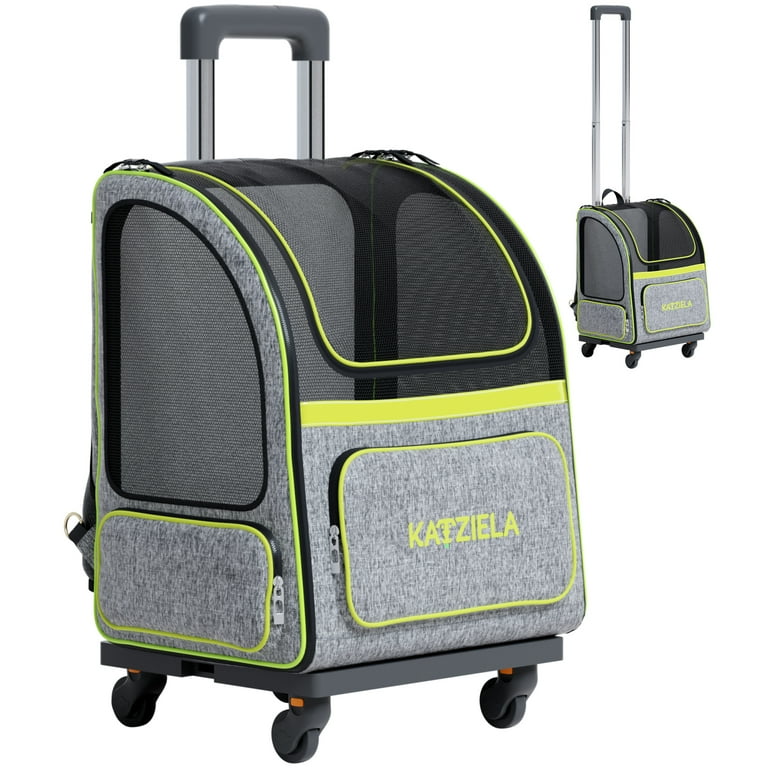 Katziela Wheeled Pet Carrier Backpack Double Airline Approved Gray Green Pack of 1 Walmart