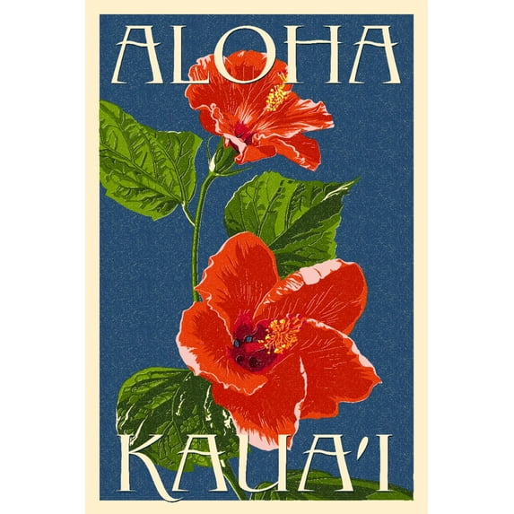 Kaua'i, Hawaii, Red Hibiscus (16x24 Giclee Gallery Art Print, Vivid Textured Wall Decor)