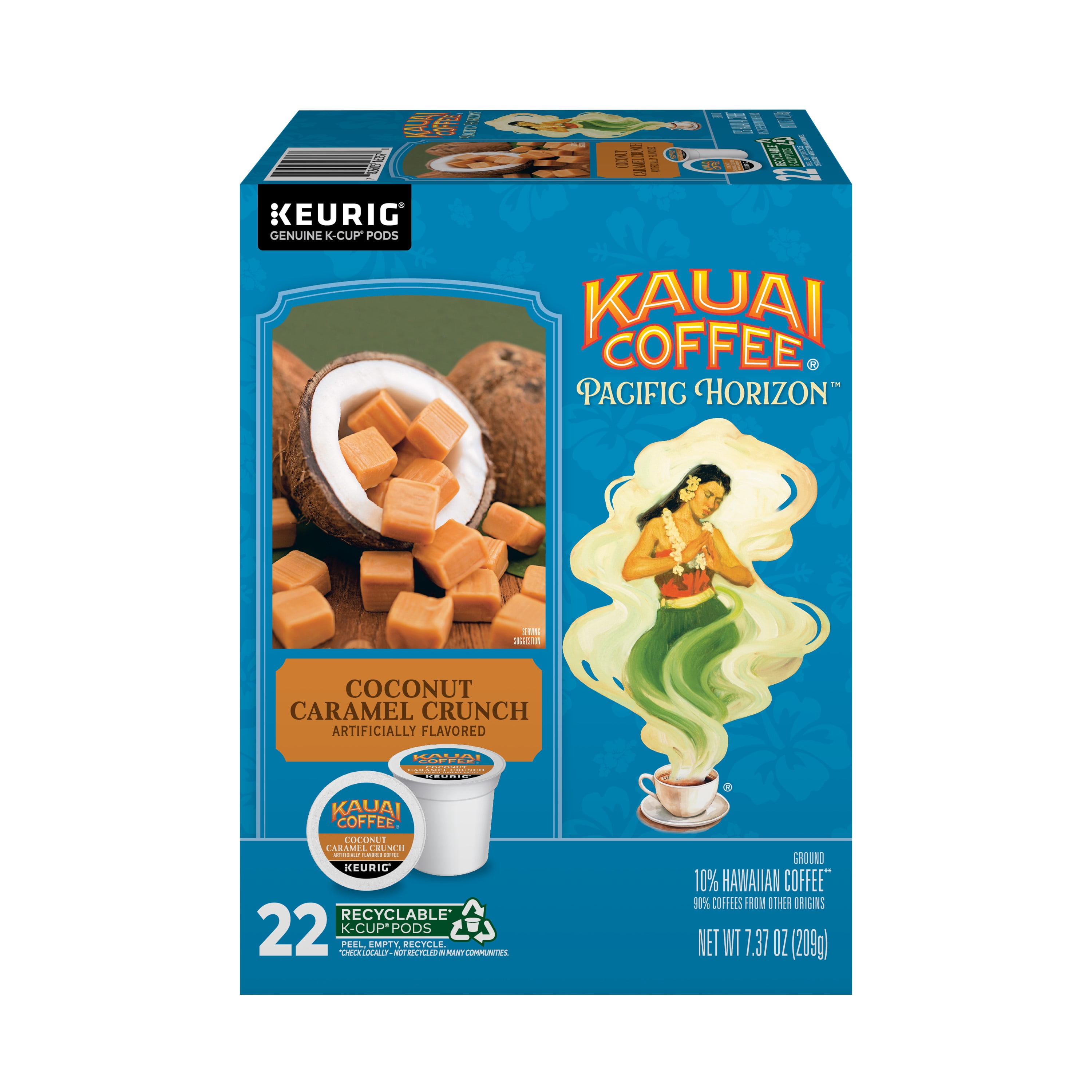 Kauai Coffee Coconut Caramel Crunch, Medium Roast K-Cup® Coffee Pods, 22 Ct