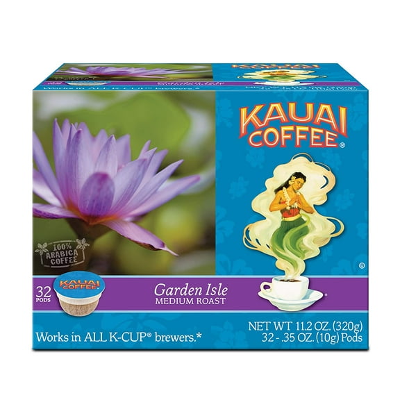 Kauai Coffee Garden Isle K-Cup Coffee Pods, Medium Roast, 32 Ct