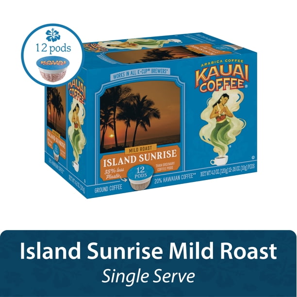 Kauai Coffee Island Sunrise KCup Coffee Pods, Mild Roast, 12 Ct