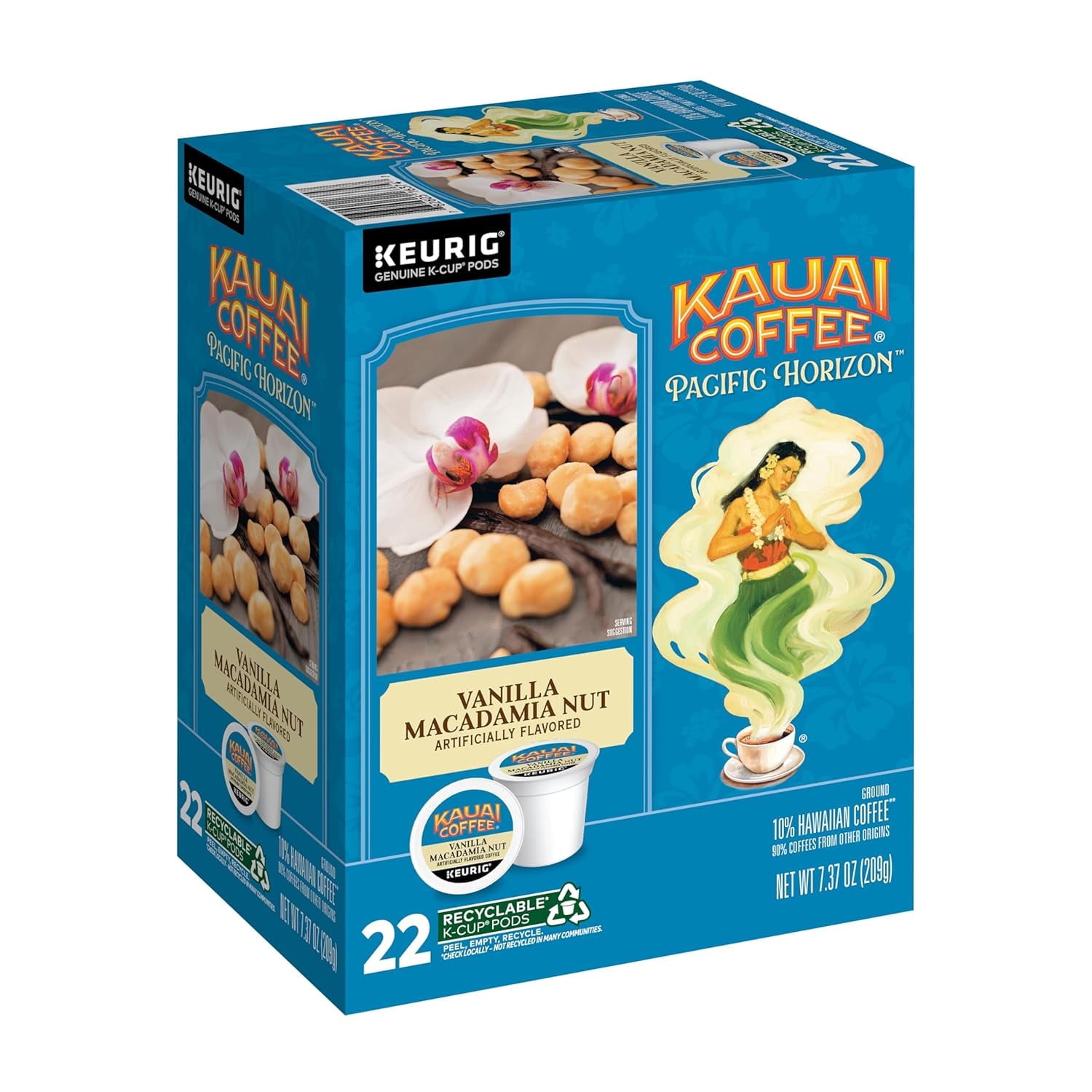 Kauai Coffee K-Cup Pods for Keurig Brewers – Arabica Coffee, 10% Hawaiian – Medium Roast, Nutty with Sweet Chocolate Overtones – Na Pali Coast, 1 Pack of 22 Single Serve K-Cups