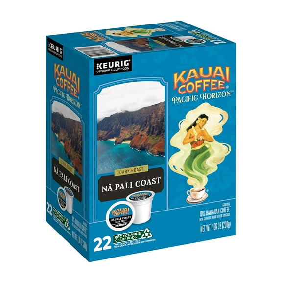Kauai Coffee K-Cup Pods for Keurig Brewers Arabica Coffee, 10% Hawaiian Dark Roast, Nutty with Sweet Chocolate Overtones Na Pali Coast, 1 Pack of 22 Single Serve K-Cups