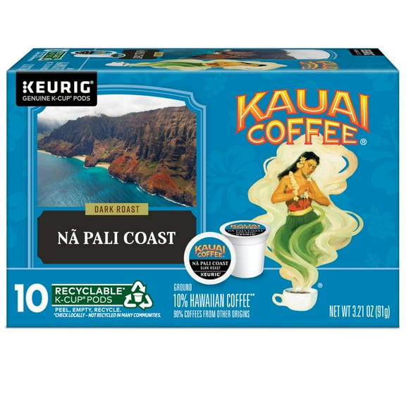 Kauai Coffee N Pali Coast Dark Roast Arabica, Keurig K-Cup Pods, Pack of 10