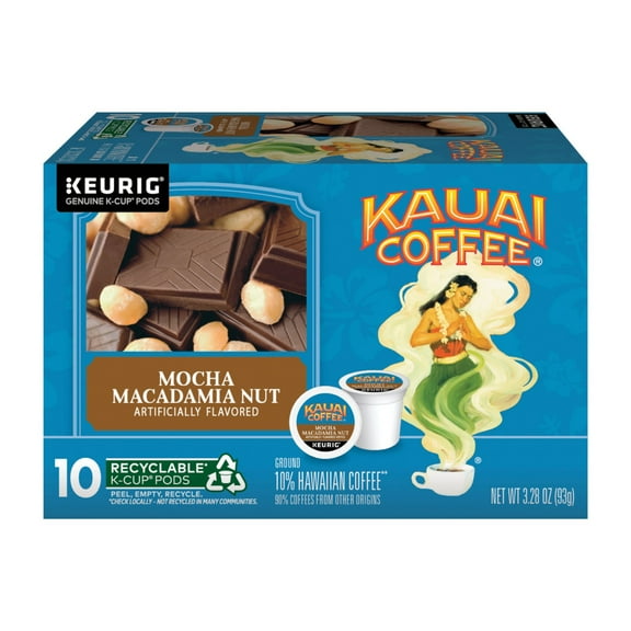 Kauai Coffee Mocha Macadamia Nut Medium Roast Arabica, Keurig K-Cup Pods, Pack of 10