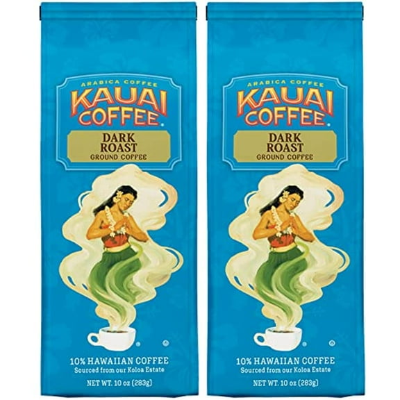Kauai Coffee, Koloa Estate Dark Roast, Ground Coffee, 10Oz Bag (Pack Of 2)