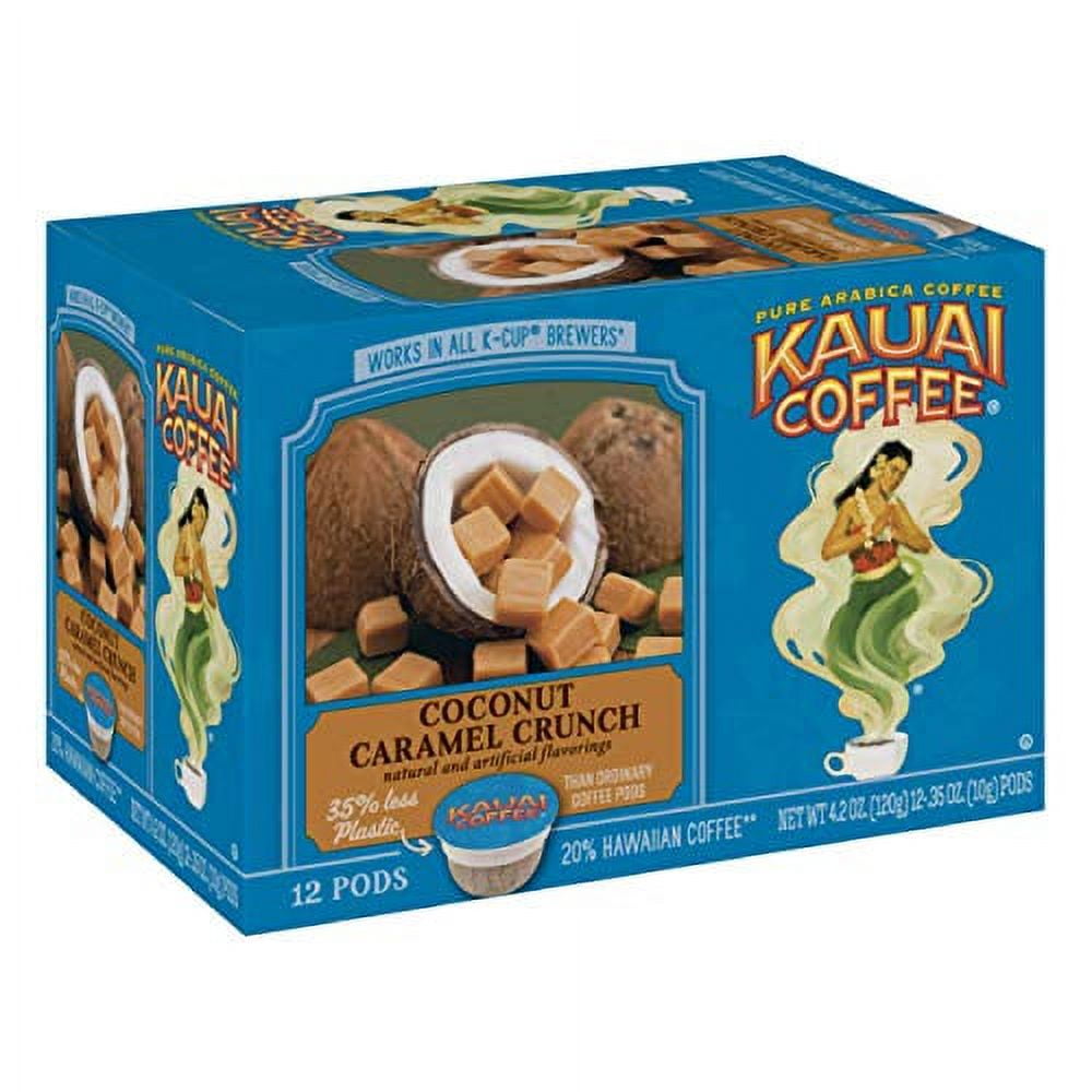 Kauai Coffee Single Serve Pods, Coconut Caramel Crunch Flavor - Arabica Coffee from Hawaiis Largest Coffee Grower, Compatible with Keurig K-Cup Brewers - 12 Count (Pack of 4)