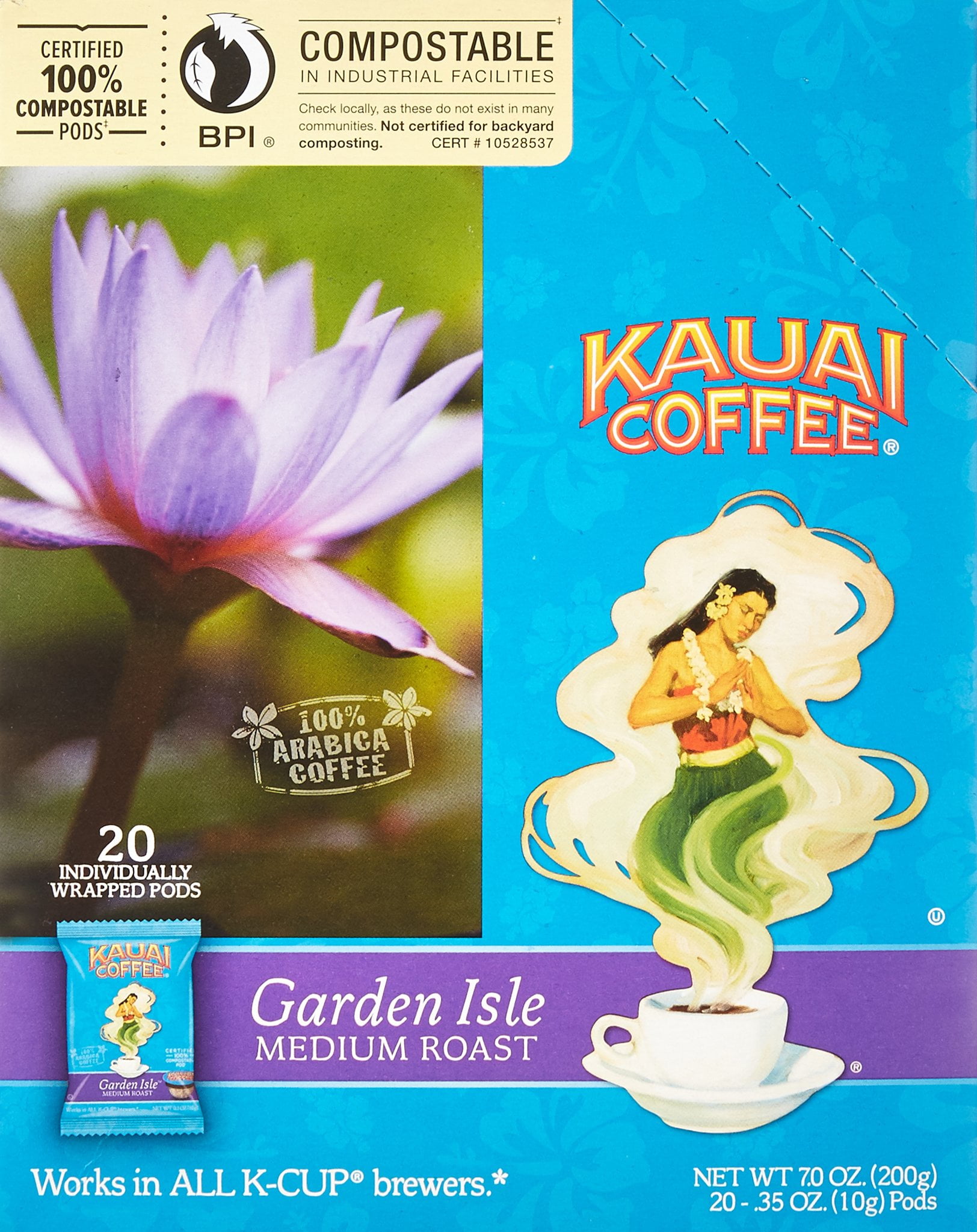 Kauai Coffee SingleServe Pods, Garden Isle Medium Roast Arabica