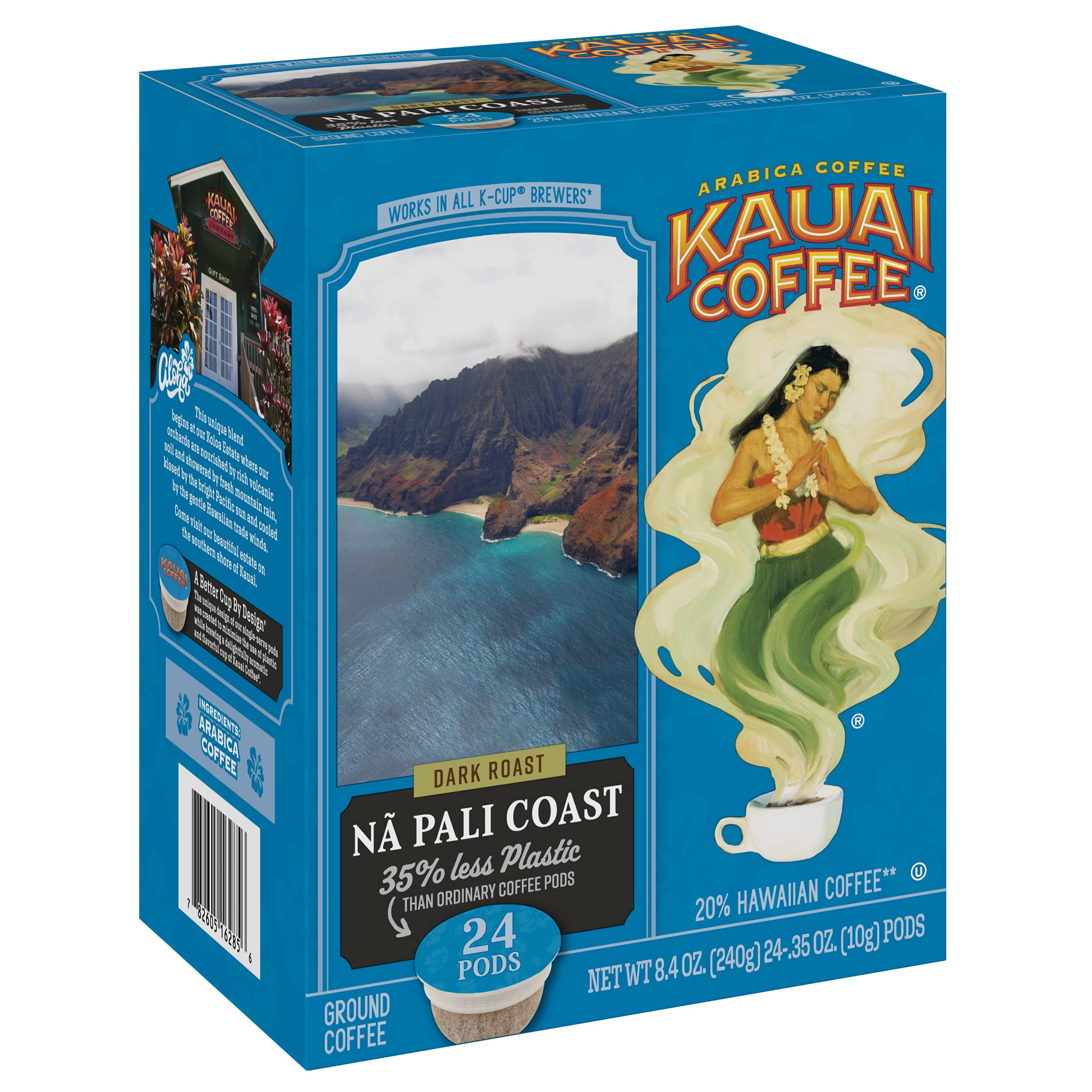 Kauai Coffee SingleServe Pods, Na Pali Coast Dark Roast Arabica