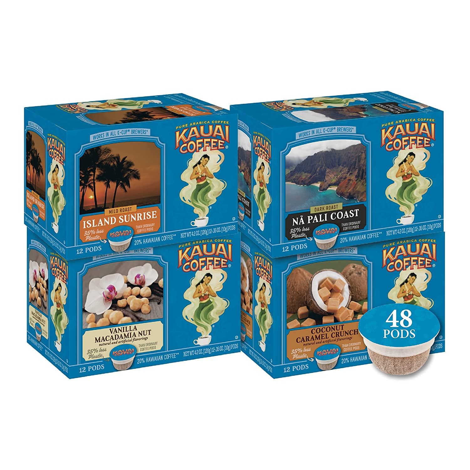 Kauai Coffee Starter Variety Pack of Island Sunrise, Na Pali Coast, Vanilla Macadamia Nut
