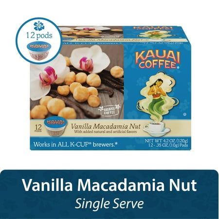 Kauai Coffee Vanilla Macadamia Nut K-Cup Coffee Pods, Medium Roast, 12 Ct