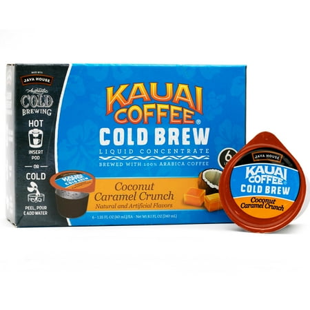 Kauai Cold Brew Coffee Pods, Coconut Caramel Crunch, 6 Count