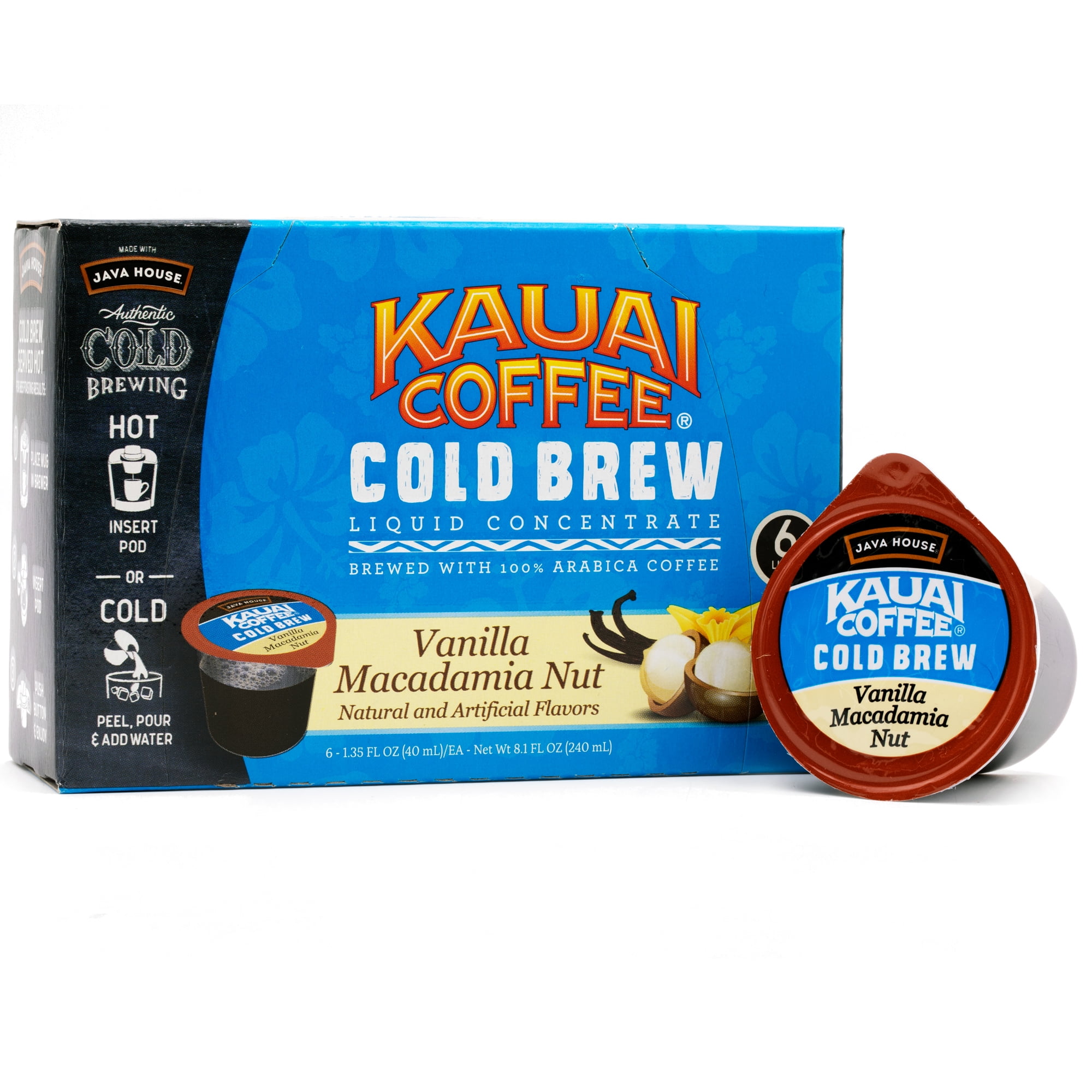 Kauai Cold Brew Coffee Pods, Vanilla Macadamia Nut, 6 Count