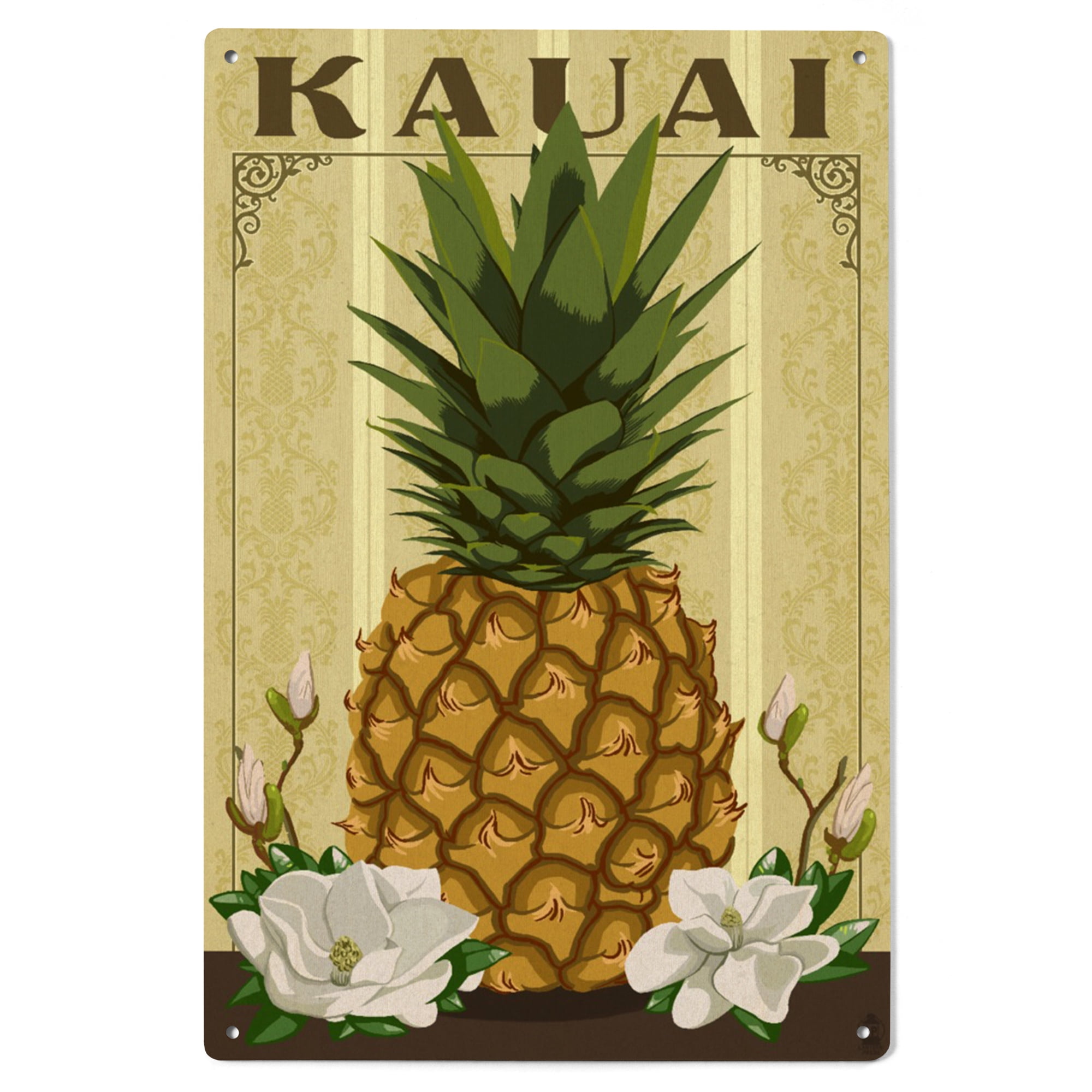 Kauai, Colonial Pineapple Birch Wood Wall Sign (6x9 Rustic Home Decor, Ready to Hang Art