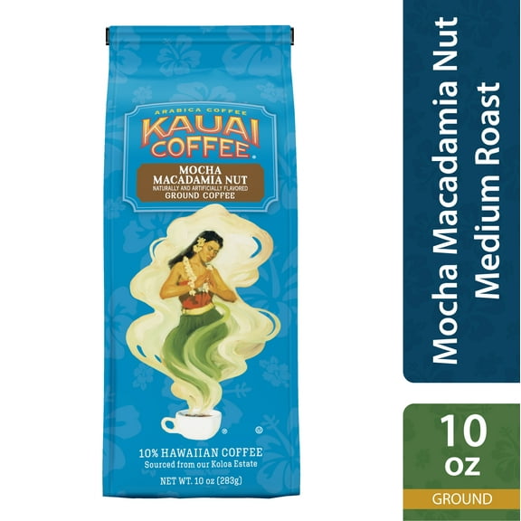 Kauai Ground Coffee, Mocha Macadamia Nut, Medium Roast, 10 oz Package