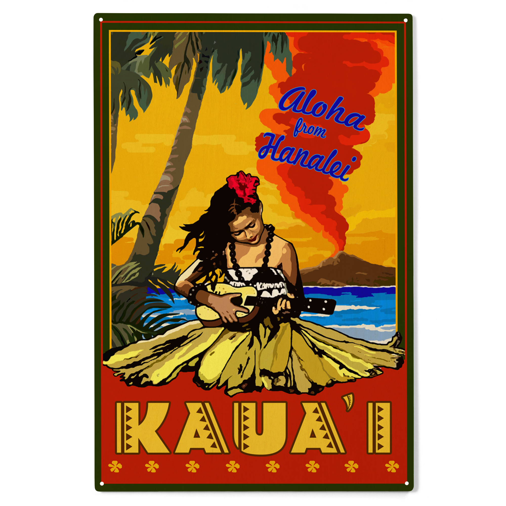 Kauai, Hawaii, Aloha from Hanalei, Hula Girl and Ukulele Birch Wood ...