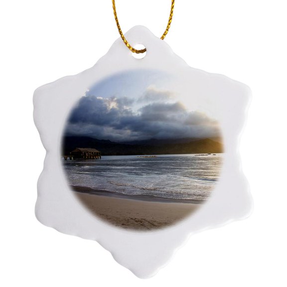 3drose, Kauai, Hawaii, Beach at Hanalei Bay - Us12 Mwr0014 - Micah Wright, 3 inch Snowflake Porcelain Ornament