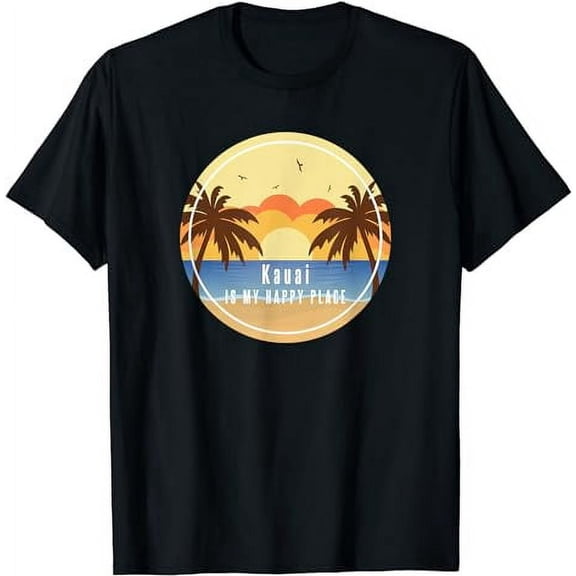Kauai Hawaii Happy Place Sunset Palm Tree Vacation Unisex Graphic T-Shirt