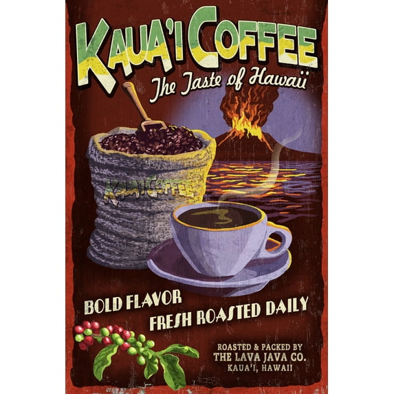 Kauai, Hawaii, Kauai Coffee Vintage Sign (16x24 Giclee Gallery Art Print, Vivid Textured Wall Decor)