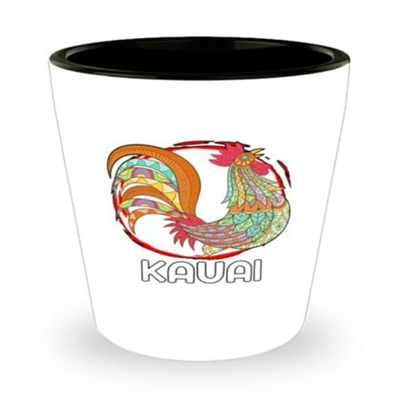 Kauai, Hawaii Rooster Souvenir Shot Glass, Mini Glassware Collectible, 1.5oz White Cup, Perfect Novelty Gift for Cocktails, Liquor & Drink
