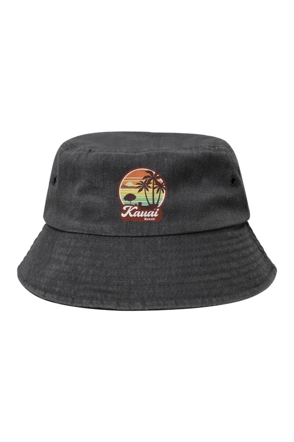 Kauai Hawaii Washed Bucket Hat For Men Women Denim Bucket Hat Sun Hat Cowboy Fishing Beach Hat