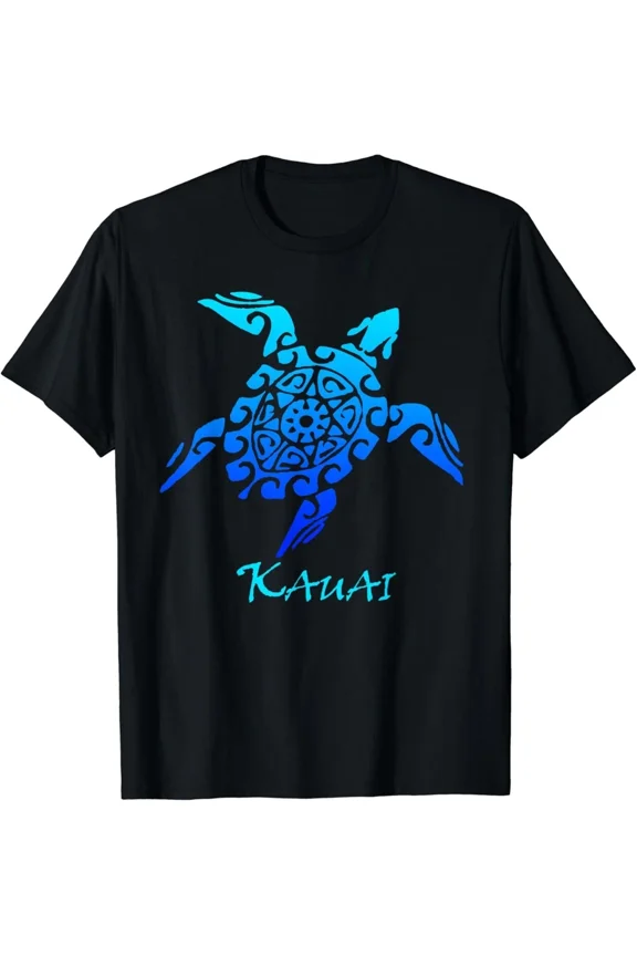 Kauai Tribal Turtle Hawaiian Sea Turtle Polynesian Island Souvenir Unisex T-Shirt, S-5XL
