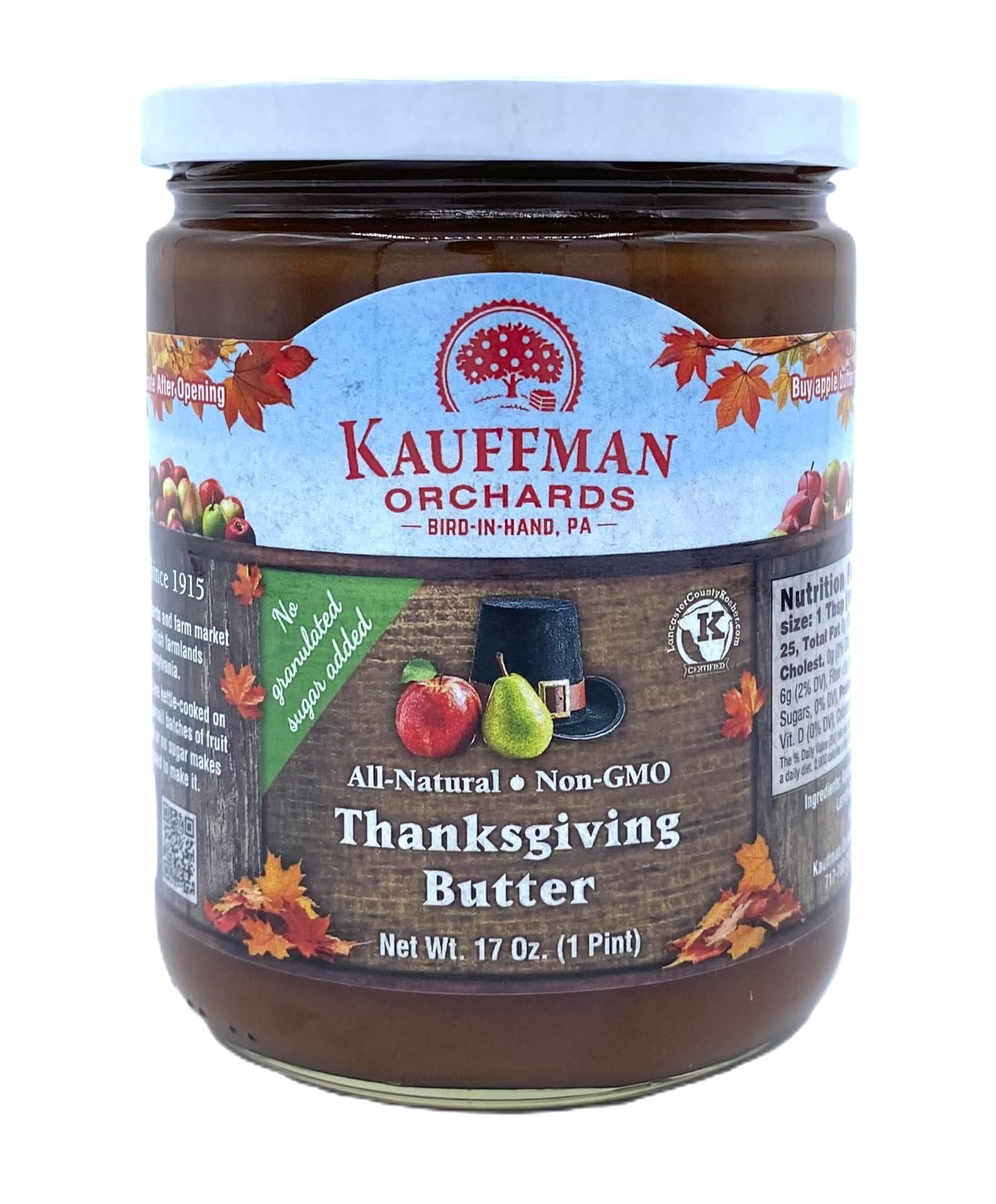 Kauffman Orchards All-Natural Thanksgiving Butter Spread, 17 oz. Jar Pack of 2