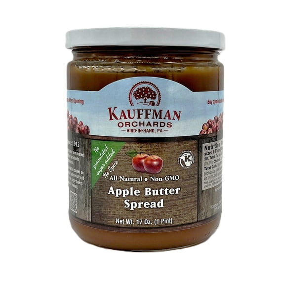 Kauffman Orchards Apple Butter Spread, Plain, No Sugar or Spice, 17 oz. Jar