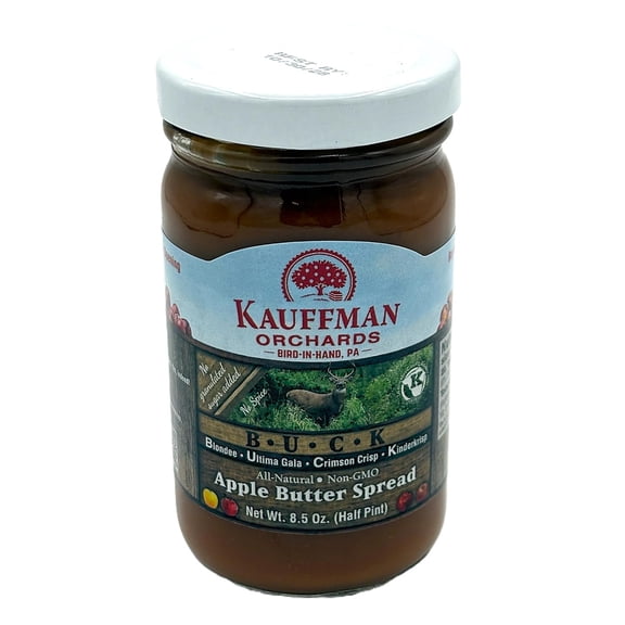 Kauffman Orchards "BUCK" Apple Butter Spread, Sugar-Free, Made with Blondee, Ultima Gala, Crimson Crisp, and Kindercrisp Apples, 8.5 Oz. Jar Pack of 2