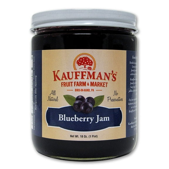 Kauffman Orchards Blueberry Jam, All Natural, No Preservatives, 18 Oz. Pack of 6